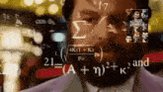 The image features a man with a beard wearing a purple suit, who appears to be a businessman or a professional. The background of the image includes various equations related to physics, such as "S = 17" and "A + B = C". These equations are displayed in white text against a gray background. The post also contains a link to Hyper Liquid X, which is a company that provides financial data analysis services.