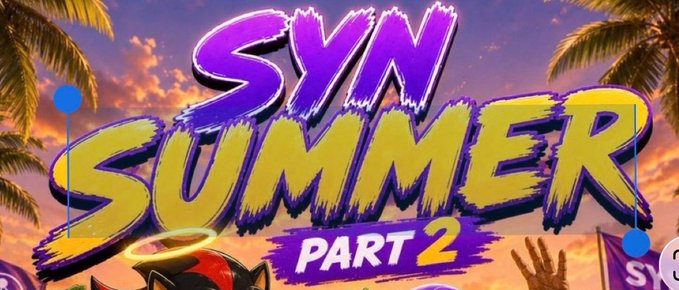 Vibrant promotional graphic with the text 'SYN SUMMER PART 2' in purple and yellow stylized lettering against a tropical sunset backdrop.
