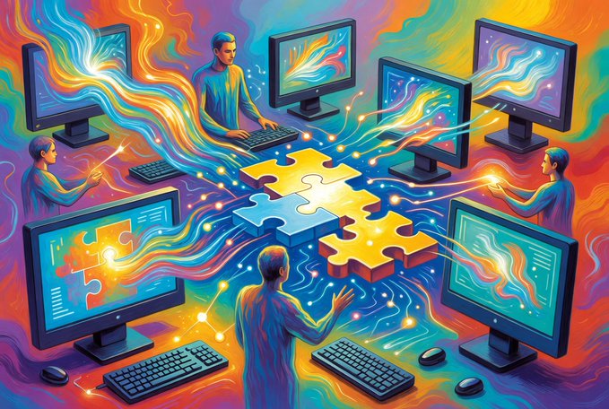 The image features a group of people working together with computers, surrounded by colorful computer screens displaying various elements such as keyboards, mice, and monitors. The scene appears to be an illustration or painting that captures the essence of Bitcoin holders collaborating on a project using existing smart contract layers without needing any modifications to Bitcoin itself. This concept is related to the post about Bitcoin holders getting special attention from @quipnetwork, which highlights their practical protection against potential quantum risks in the form of Quantum-resistant wallets.

The image also includes text that reads "Focus on what is in the image and how it relates to the post." This suggests that the artist or creator of this illustration has taken into consideration the connection between the visual elements and the content of the post, effectively conveying the message about Bitcoin holders' unique approach to smart contract layers.