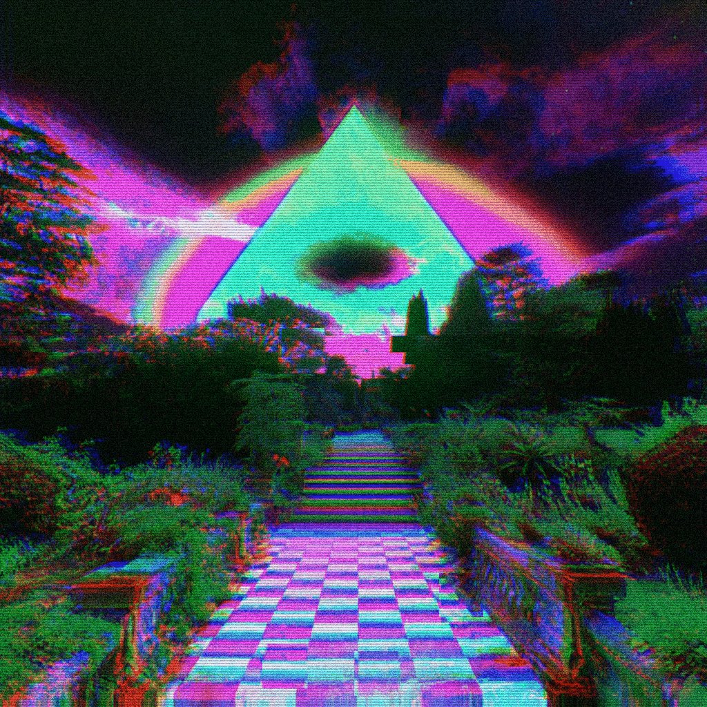 The image features a garden with a large pyramid structure at its center surrounded by trees, bushes, and other plants. The garden path leads up to the pyramid, creating an inviting atmosphere for visitors. In the background, there are some people walking along the path, possibly admiring the garden or enjoying their time outdoors.