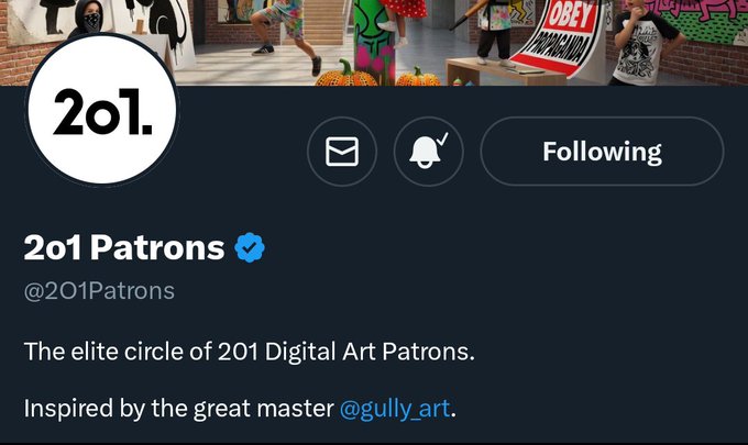 The image shows a social media post featuring a Twitter account with a logo, which reads "201 Patrons". Below this logo, there are two images of people standing next to each other. The first image depicts a person wearing a black shirt and pants, while the second image features a person dressed in a white shirt and jeans. The text on the post mentions that the account is launching soon for Matrix Secured.