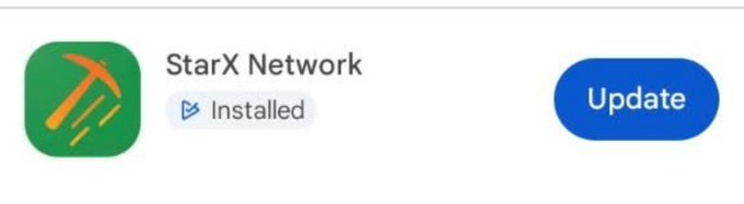 A mobile app store listing showing the 'StarX Network' app marked as 'Installed' with a blue 'Update' button.