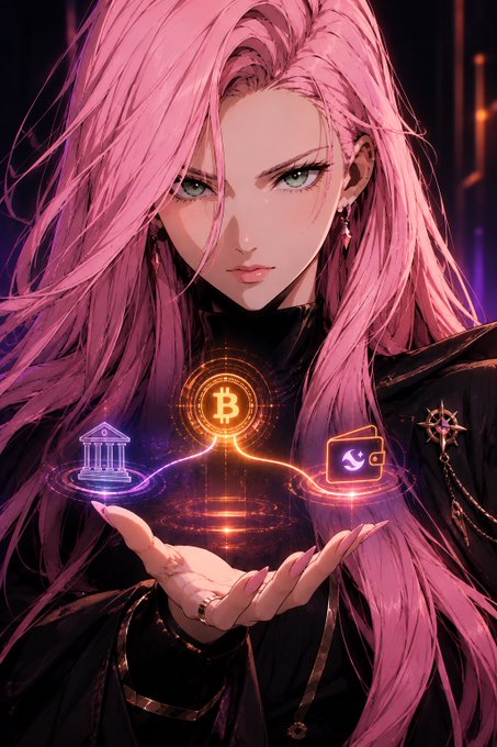 An anime-style character with long pink hair holds glowing Bitcoin and Starknet symbols in her hands, representing the accessibility and magical potential of strkBTC as simply "your Bitcoin on Starknet." The image visually conveys that bringing Bitcoin onto Starknet is not reserved for whales but is available to everyday users through this bridging technology.