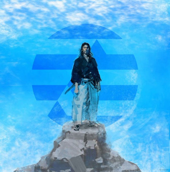 A long-haired figure stands triumphantly atop a rocky peak against a blue sky, framed by a large Aptos logo in the background. The image evokes a visionary or pioneer surveying new frontiers—mirroring the post's message of joining crypto to fulfill a long-held vision of free-flowing money, now realized through Aptos-based projects like Decibel Trade, useTria, and stablecoins enabling borderless, self-custodial finance.