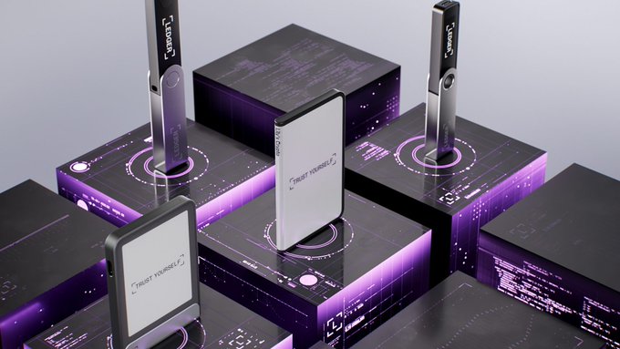 A promotional image showing multiple Storj devices on illuminated purple and black pedestals displaying digital interfaces.