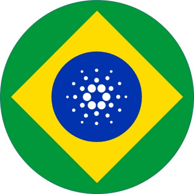 The flag of Brazil, displayed in a circular format, featuring a green background, yellow diamond, and blue globe with white stars and a banner.