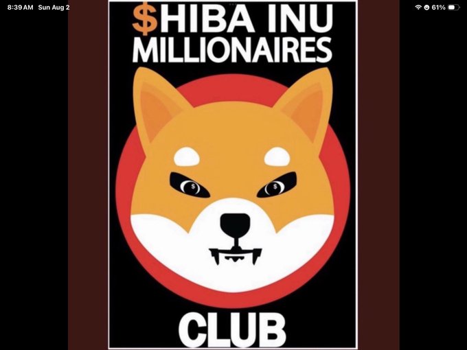 This image displays the logo for the "$HIBA INU MILLIONAIRES CLUB" featuring the Shiba Inu dog mascot, aligning with the post's message about potential gains for $SHIB investors.