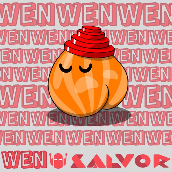 A cartoon drawing of a smiling butt with a red swirl on top, set against a repeating background of pink 'WEN' text and 'WEN X ALYOR' at the bottom.