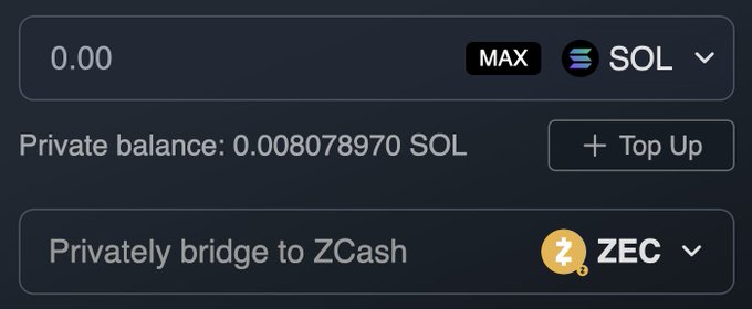 The image shows a screenshot of a privacy cash page, which displays a list of options for users to choose from. The main focus of the image is a button that says "Privately bridge to Zcash" with an arrow pointing towards it. This button allows users to privately transfer their funds between different payment methods or wallets without revealing sensitive information. The post also mentions that Privacy Cash is now live on ZEC, which indicates that the privacy cash service has been launched and is available for use.
