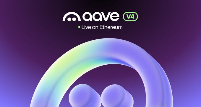The image features a purple circle with two blue balls inside of it, which appears to be a logo for a cryptocurrency called "aave" (which stands for Avalanche). The background of the image is purple, and there are two green circles on either side of the purple circle. Below the logo, there's text that reads "Live on Ethereum".