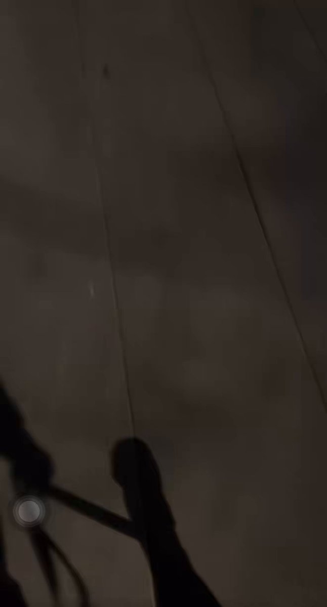 The image features a person's shadow cast onto a wooden floor, with the person standing near the bottom of the frame. The background appears to be a dark color, possibly a shade of brown or black. In the top right corner of the image, there is text that reads "我还以为牵了什么呢 原来是狗头". This text seems to be related to the person's shadow in the foreground and could possibly be a caption or description about the photo.