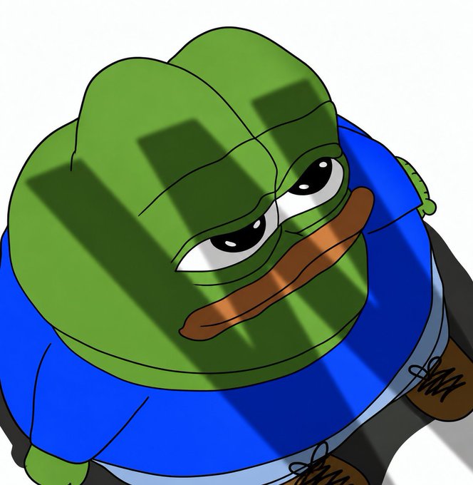 An illustrated green frog character with a serious expression wears a blue shirt and brown shoes, casting distinct shadows across its face.