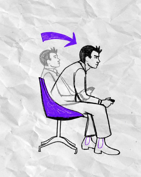The image shows a sketch-style illustration of a man slouched in a chair (highlighted in purple) with an arrow indicating the transition from a standing position to sitting down, capturing a moment of settling in. This visual metaphor of "sitting down for the big event" complements the "solana breakpoint next" caption, suggesting anticipation and readiness for an important upcoming announcement or event in the Solana ecosystem.