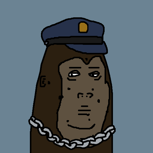 The image features a cartoon depiction of a monkey wearing a police hat, with a chain around its neck. The monkey appears to be smiling, giving off a friendly vibe. The caption below the image reads "Had to scoop this HederaPunk Rank #5 for 4,444 $HBAR Can you guys just let me keep this PFP for at least a day? Something tells me these ape Punks don'T hit the market very often... Not sure this one'S leaving the wallet anytime soon." The monkey's facial expression and the chain around its neck suggest that it is wearing a costume or accessory, possibly as part of a performance or event.