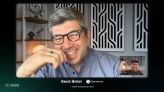 David Bohen, XRPL Commons (visible name banner), is shown mid-laugh wearing glasses in a video interview setup, with a smaller inset of another speaker in the corner; this likely ties to the post by highlighting key XRPL community figures discussing Ankr's public RPC infrastructure supporting the network ahead of an upcoming lending protocol launch.