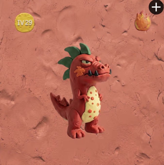 A 3D rendered cartoon dinosaur character stands on a sandy surface with 'IV 29' displayed in the top left corner.
