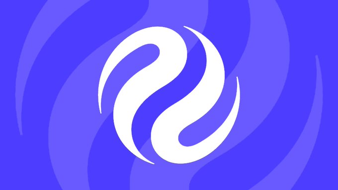 The image shows a white stylized logo featuring two curved, swirling shapes that resemble an infinity symbol or the letter "e" on a vibrant blue/purple gradient background—this is the Injective ($INJ) blockchain logo. The caption could read: "The Injective ($INJ) logo displayed against a blue gradient background, celebrating the protocol's record-breaking Q3 achievements including 3+ billion transactions and significant token burns."