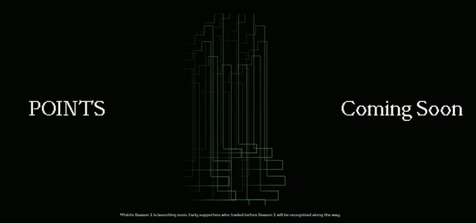 A dark promotional image for THORChain displays "POINTS" on the left and "Coming Soon" on the right, with a green geometric line design in the center resembling a stylized castle or fortress. A footnote indicates Pauly Beeson 1 is launching soon, with early supporters who traded before Season 1 to be recognized. The image relates to the post by teasing the upcoming Season 1 points program starting October 12.