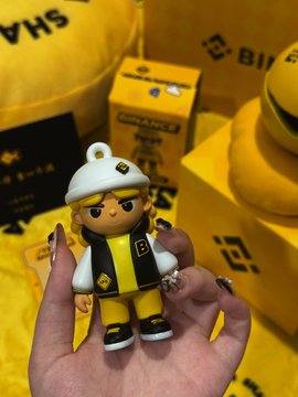 The image features a person holding up a small figurine of a boy, which appears to be yellow with black accents. The figurine has a white hat and a black jacket. The background includes various other items such as a yellow box, a yellow pillow, and another yellow item that is not clearly visible in the photo. The image also contains text that reads "盲盒手办收藏品 1 币安今年的六一儿童节礼物真的", which seems to be a description or reference to the figurine being held.

The post is titled "盲盒手办收藏品 1 币安今年的六一儿童节礼物真的", which suggests that it might be a description or review of the figurine being held.

The image also contains text such as "帕鲁也很好看 就是说怎么样才能集齐一整套盲盒 @0xWatell @binance". This might be a comment or review about the figurine, possibly related to its design or quality.