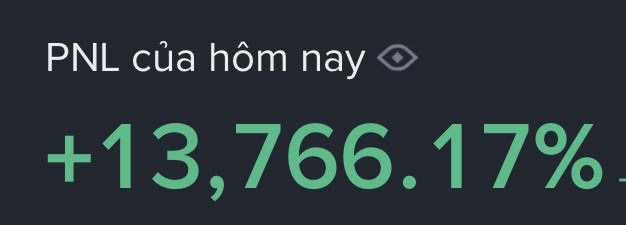 A digital display showing 'PNL của hôm nay' (Today's PNL) in large green text reading '+13,766.17%' against a dark background.