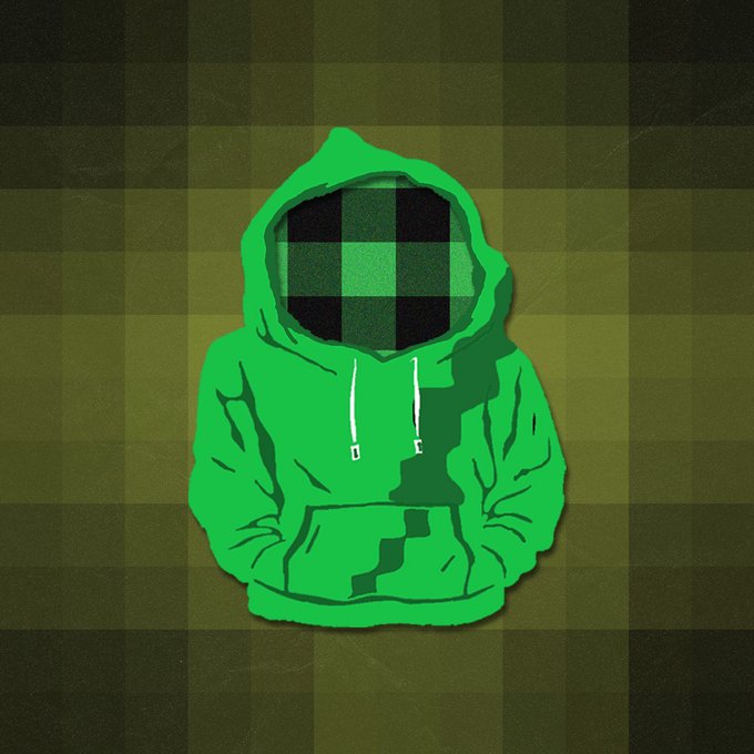 An illustration of an empty green hooded sweatshirt with a checkered interior against a dark green plaid background.