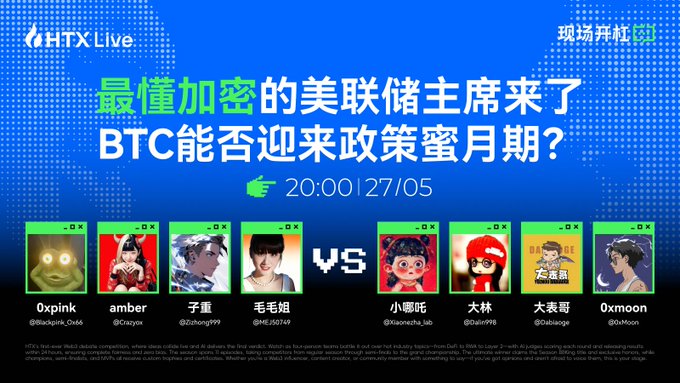 The image features a poster for an event called "Live Debate" that takes place at 8 PM. The poster includes eight debaters, each with their own unique appearance, engaged in a heated discussion about Bitcoin. The topic of the debate revolves around whether Bitcoin will surge to new highs or turn into instant bearish reality. The debaters are shown in various positions and expressions, emphasizing the intensity of the conversation.
