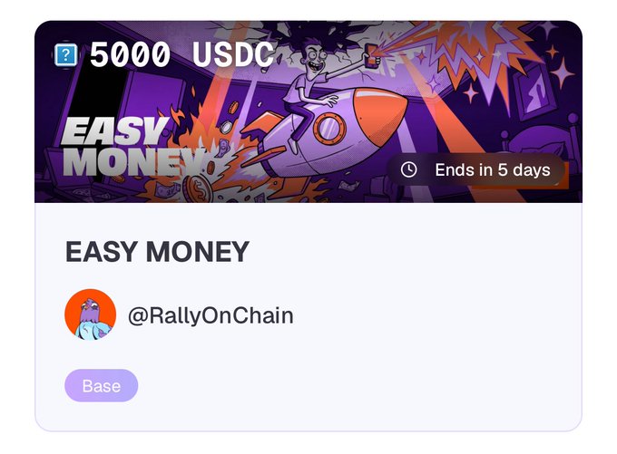 A promotional video for Easy Money that encourages people to join a contest by using a link provided. The image shows an advertisement for a prize pool, with a man riding a rocket ship on top of a red and orange planet.