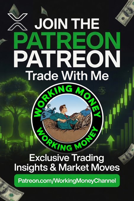 A promotional graphic for the "Working Money" Patreon channel, featuring the Patreon logo, a cartoon logo of a man relaxing in a hammock with money bags, and green candlestick charts in the background, with text reading "JOIN THE PATREON - Trade With Me - Exclusive Trading Insights & Market Moves" and the link "Patreon.com/WorkingMoneyChannel." The image directly ties to the post by encouraging followers to subscribe to the Patreon for the creator's trading strategy insights, complementing the discussion about navigating a Bitcoin-driven speculative crypto market.