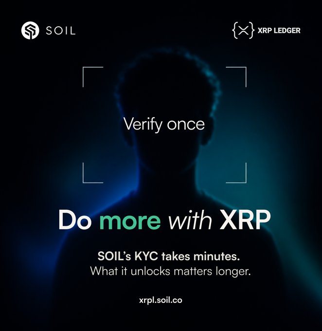 Advertisement for SOIL on the XRP Ledger with the tagline "Verify once, Do more with XRP" and the URL xrpl.soil.co.