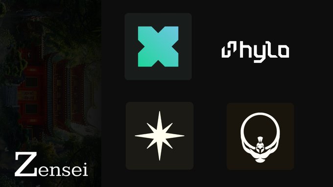 The image features a poster with four different logos displayed against a black background. The first logo is an X symbol, followed by a star, and then a circle. The fourth logo is a white circle with a gold ring inside of it. Below these logos are descriptions for each logo in white text.