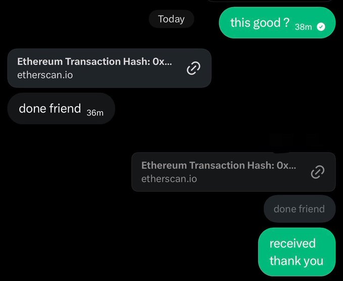 A WhatsApp chat screenshot showing someone sharing an Ethereum transaction hash via etherscan.io link, with the sender replying "received thank you" after confirming the payment. The exchange reflects the post's mention of web3 jobs and earning money, with the crypto transaction serving as proof of payment for completed work.