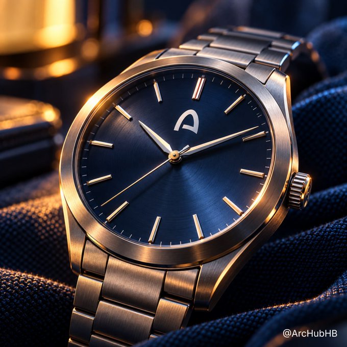 A luxury gold-toned wristwatch with a blue sunburst dial rests on dark fabric, bearing the watermark "@ArcHubHB" — symbolizing precision and anticipation for the significant reveal teased in the "Big Week" post about what's coming on Arc.