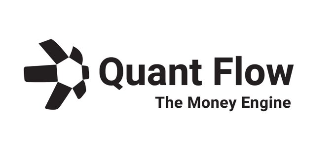 A logo for 'Quant Flow' featuring the tagline 'The Money Engine' next to a stylized geometric flower emblem.