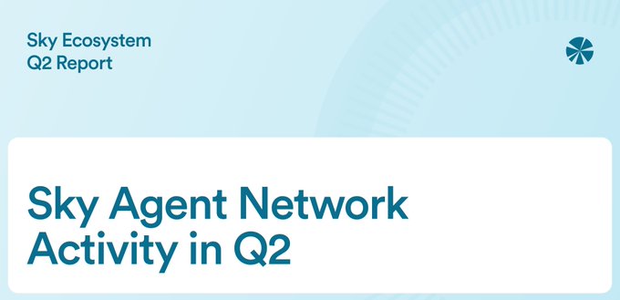 A slide titled 'Sky Agent Network Activity in Q2' with a light blue background, 'Sky Ecosystem Q2 Report' text in the upper left, and a logo in the upper right.