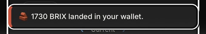 A Roblox in-game notification showing a brown brick icon with the text '1730 BRIX landed in your wallet.'