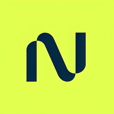 A stylized dark blue letter 'N' logo on a bright chartreuse/yellow-green background.