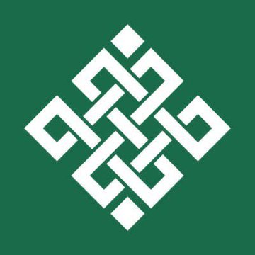 A white interlocking endless knot symbol, known as "the chain," is displayed on a green background, representing the NFT collection logo. The design's woven, unbroken pattern visually reinforces the concept of connection and continuity central to the brand's identity.