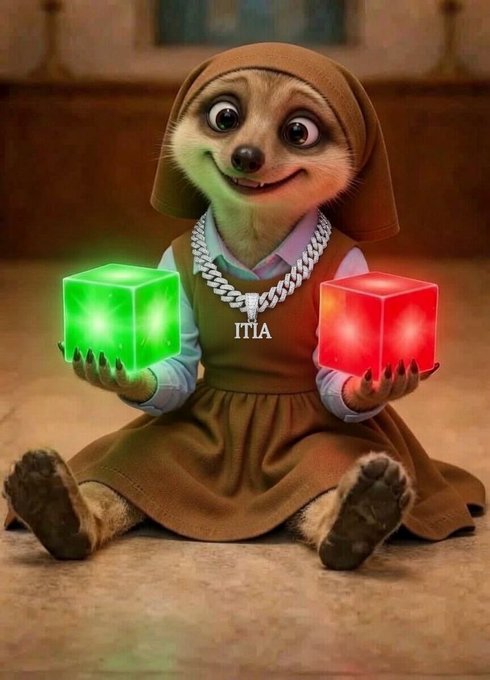 The image features a cartoon character, possibly a cat or a dog, wearing a nun's dress and holding two glowing cubes. The character appears to be smiling while sitting down with its arms crossed. The caption of the image reads "Good night legends The bulls don't announce themselves They just buy. Hold. And collect." This phrase is likely related to the popular animated series "The Bulls Don't Announce Themselves, They Just Buy. Hold. And Collect."
