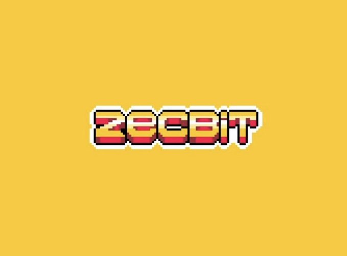 Pixel-art style logo reading 'ZEEBIT' in red and yellow gradient text on a solid yellow background.