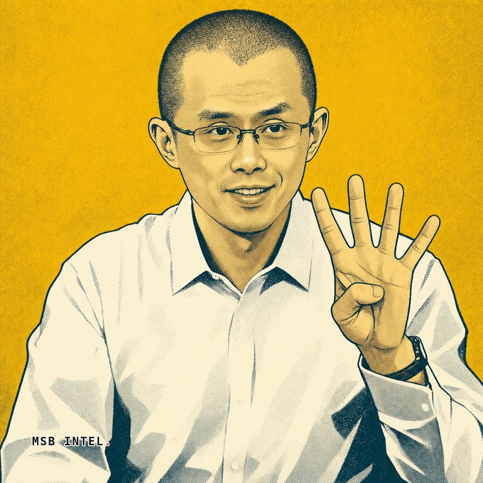A stylized portrait illustration of a smiling man with glasses wearing a white shirt, holding up four fingers against a yellow background, with the text "MSB INTEL" in the corner.