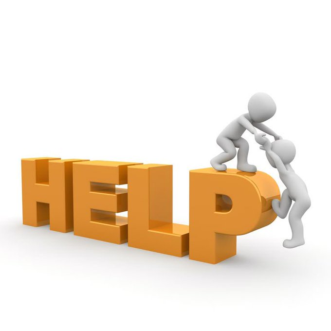 The image features 3D orange block letters spelling "HELP" with two white figures pushing the final letter "P" into place, symbolizing assistance and support. This visual reinforces the post's message by depicting the offer of help to accounts with under 5k followers, illustrating growth being achieved through collaborative effort.