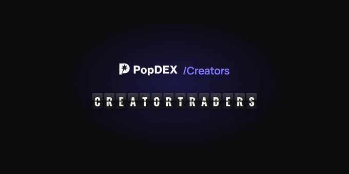 A dark screen displays the text 'PopDEX /Creators' above 'CREATORTRADERS' in a stylized font.