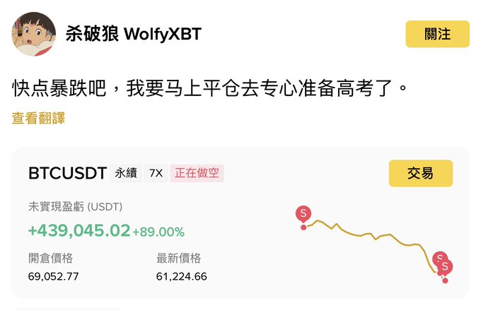 The image shows a screenshot of a trading app's Live trading page, which displays the stock price of a company called Bitcoin. The stock price is listed at approximately $49 per coin or $39 per token, with the number "5" indicating that there are 5 coins in a trade on this particular platform. The post seems to be discussing a short position on Bitcoin, as indicated by an illustration of a Bitcoin symbol and dollar signs next to each other, suggesting buying low and selling high. The image is titled "The Killer Stars Short position on Bitcoin at Binance Square's live trading has already made nearly 50WU in profits." This highlights the potential gains from such short positions.