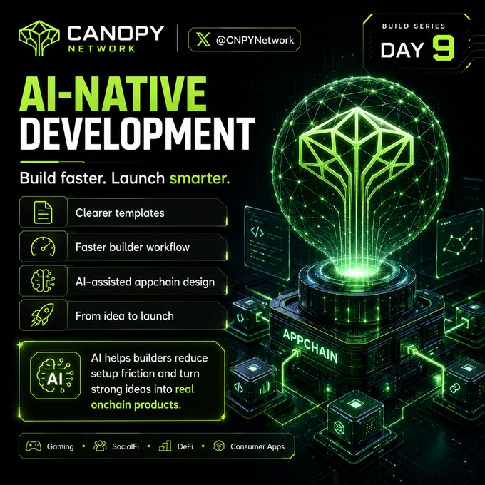The image features a green, futuristic-looking cube that has a light bulb inside of it. The text above the cube reads "AI is not only changing how people write content. It may also change how builders create blockchain infrastructure". This suggests that AI technology could be used in the development and management of blockchain networks.