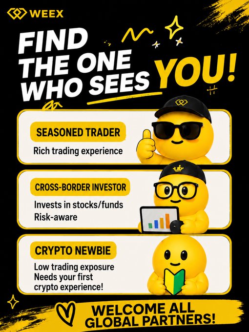 The image shows a poster for a trading platform, likely an exchange or cryptocurrency exchange. The poster features three cartoon characters dressed in yellow clothes and sunglasses, all appearing to have a serious expression. Each character wears a pair of glasses and holds various items that appear to be related to currency or financial transactions.

There is text on the poster promoting the trading platform and providing information about the benefits of using it. One of these benefits is the opportunity for users to earn 100% return on their investment through a bonus feature known as "WEEX Needs Your Real Feedback". The phrase "Welcome all Global Partners" is also visible, indicating that the platform aims to accommodate users from different parts of the world and fosters global participation in its trading activities.