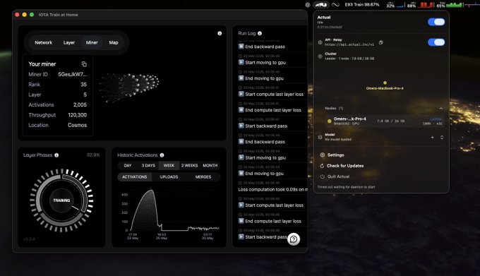 The image shows a computer screen displaying information about Bittensor, an end-user-facing product for Bitcoin trading. The screen has various options and settings related to Bitcoin trading displayed, including a map of Bitcoin mining locations, a list of Bitcoin mining locations, and a list of Bitcoin mining locations with their respective Bitcoin mining costs. There is also a list of Bitcoin mining locations that have been completed by miners. Additionally, there are two posts on the Bittor subreddit, one titled "@IOTA_SN9" and another titled "@actualinc". The image focuses on the current state of Bittensor-based products on Apple Silicon: Right now, @IOTA_SN9 and @actualinc are the only working examples.