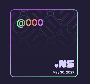 The image displays a digital NFT-style domain card for "@000" on Sui, dated May 30, 2027, with the ".NS" branding visible in the bottom right. It appears to be one of the user's most valuable Sui-based domain assets being showcased in their "Gm $Sui fam" post.