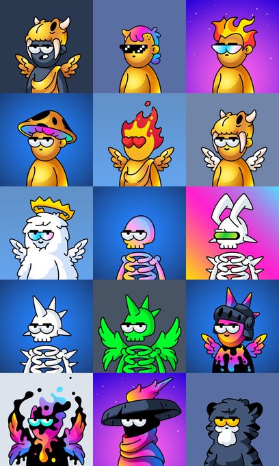 The image features a grid of twelve cartoon characters, each wearing different costumes and accessories. These characters are depicted in various poses and expressions, creating an engaging visual experience for viewers. The post appears to be about a collection or series of these characters, possibly related to a specific theme or concept.
