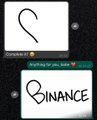 Two stickers shown on a dark surface: one appears to be a Champagne logo and the other is the Binance logo with text 'Funds for your data'.