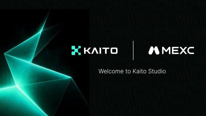 A graphic with 'KAITO' and 'MEXC' logos above the text 'Welcome to Kaito Studio' against a dark background with teal light.